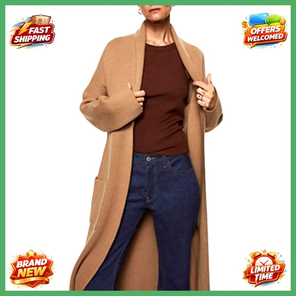 Oversized Long Sleeve Maxi Cardigan Open Front Knit Sweater Coat with Pockets - Picture 2 of 7